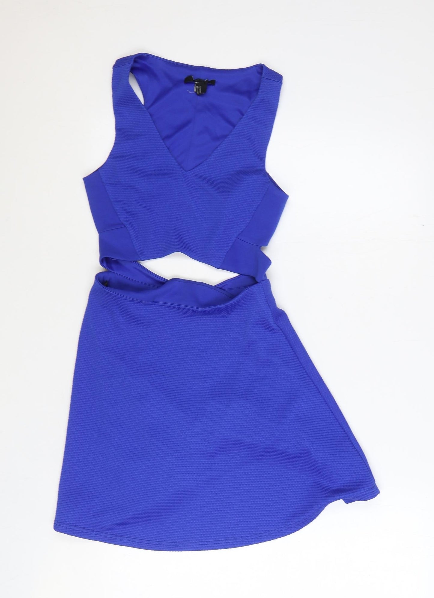 Preworn Womens Blue Polyester A-Line Size S V-Neck Zip - Cut Out