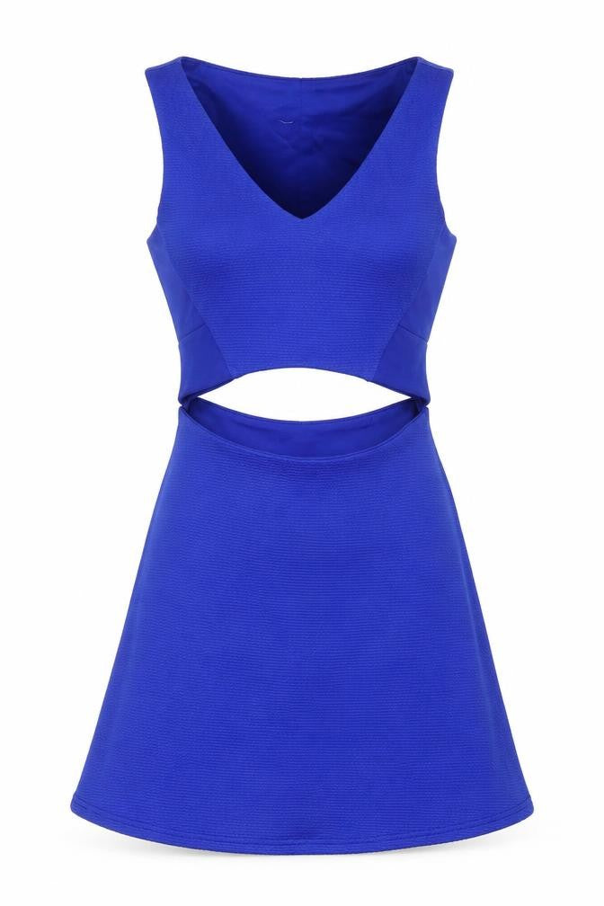 Preworn Womens Blue Polyester A-Line Size S V-Neck Zip - Cut Out