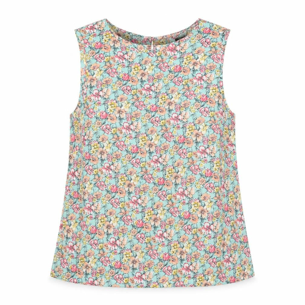 New Look Womens Green Floral Polyester Basic Tank Size 8 Round Neck