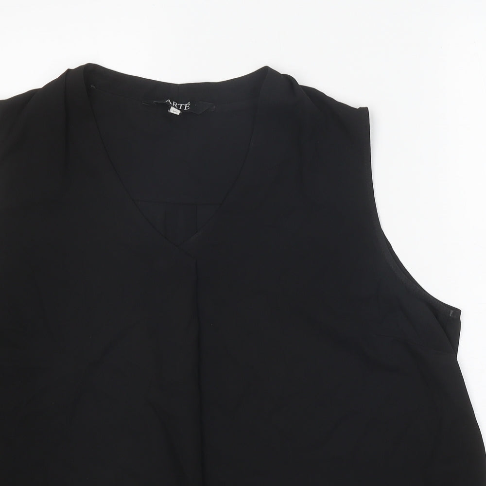 Arte Womens Black Polyester Basic Blouse Size 16 V-Neck