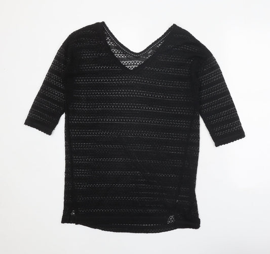 NEXT Womens Black V-Neck Polyester Pullover Jumper Size 8