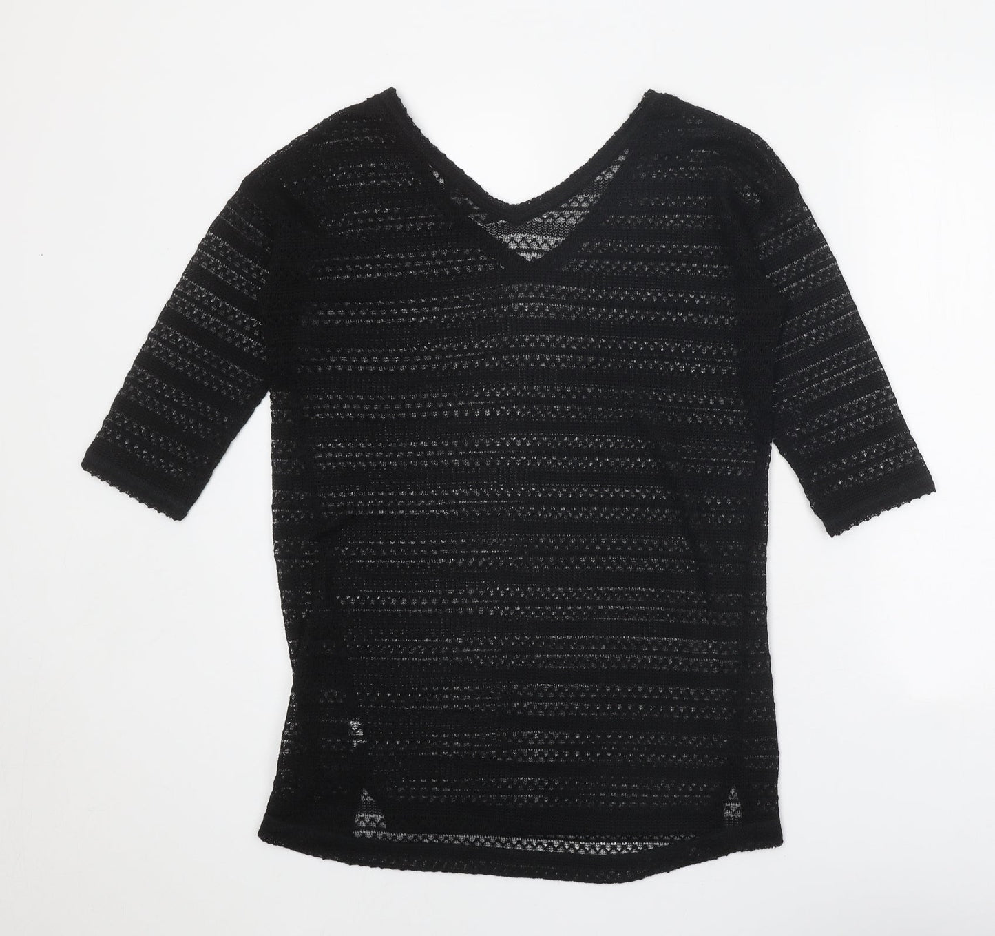 NEXT Womens Black V-Neck Polyester Pullover Jumper Size 8