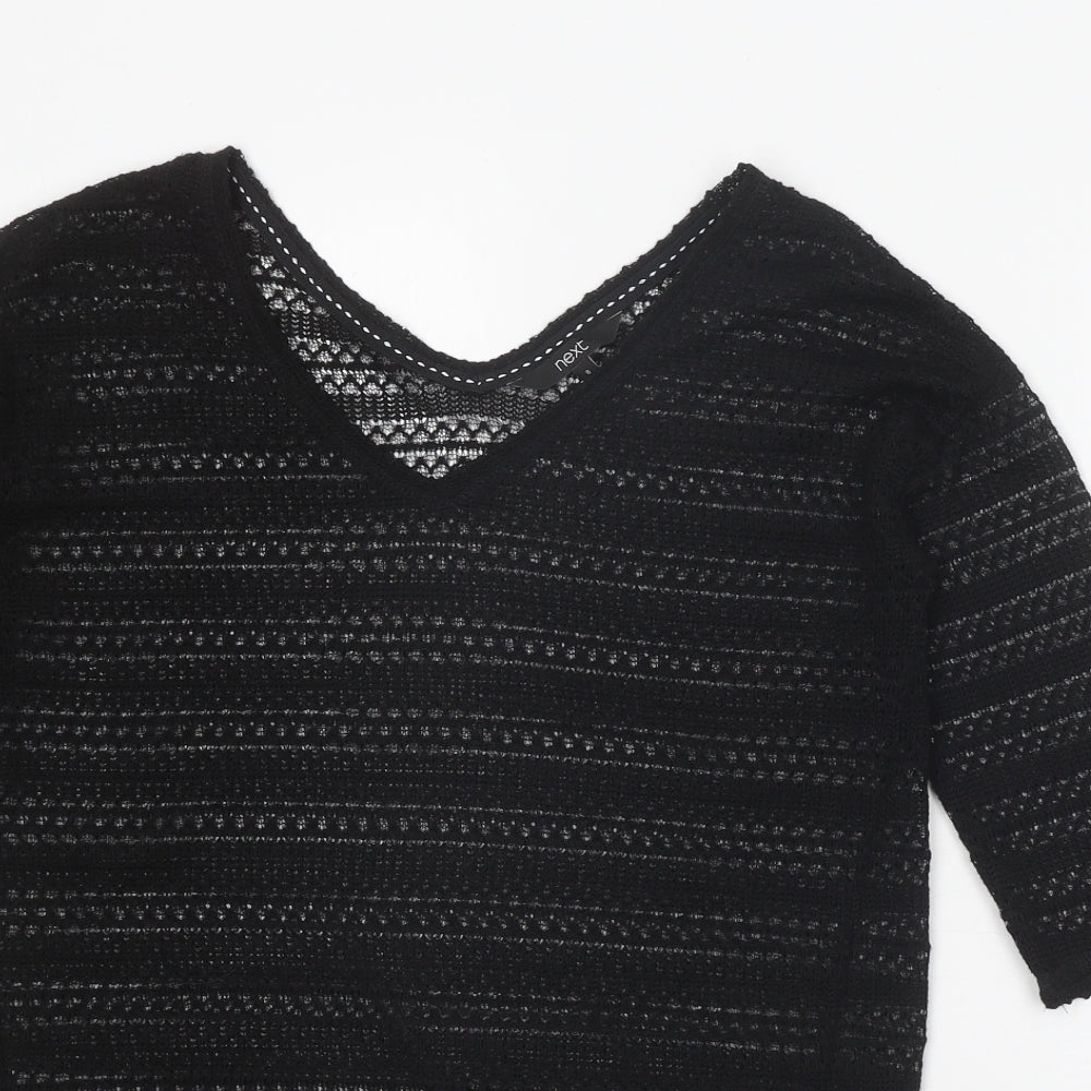 NEXT Womens Black V-Neck Polyester Pullover Jumper Size 8