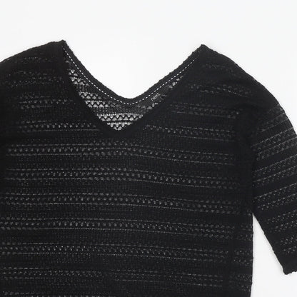 Next Womens Black V-Neck Polyester Pullover Jumper Size 8