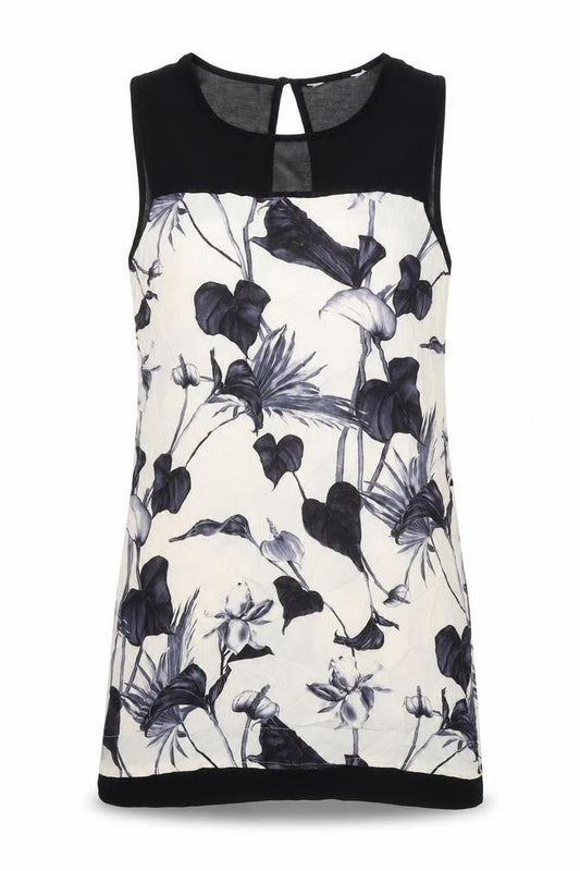Womens White Floral Polyester A-Line One Size Round Neck Button