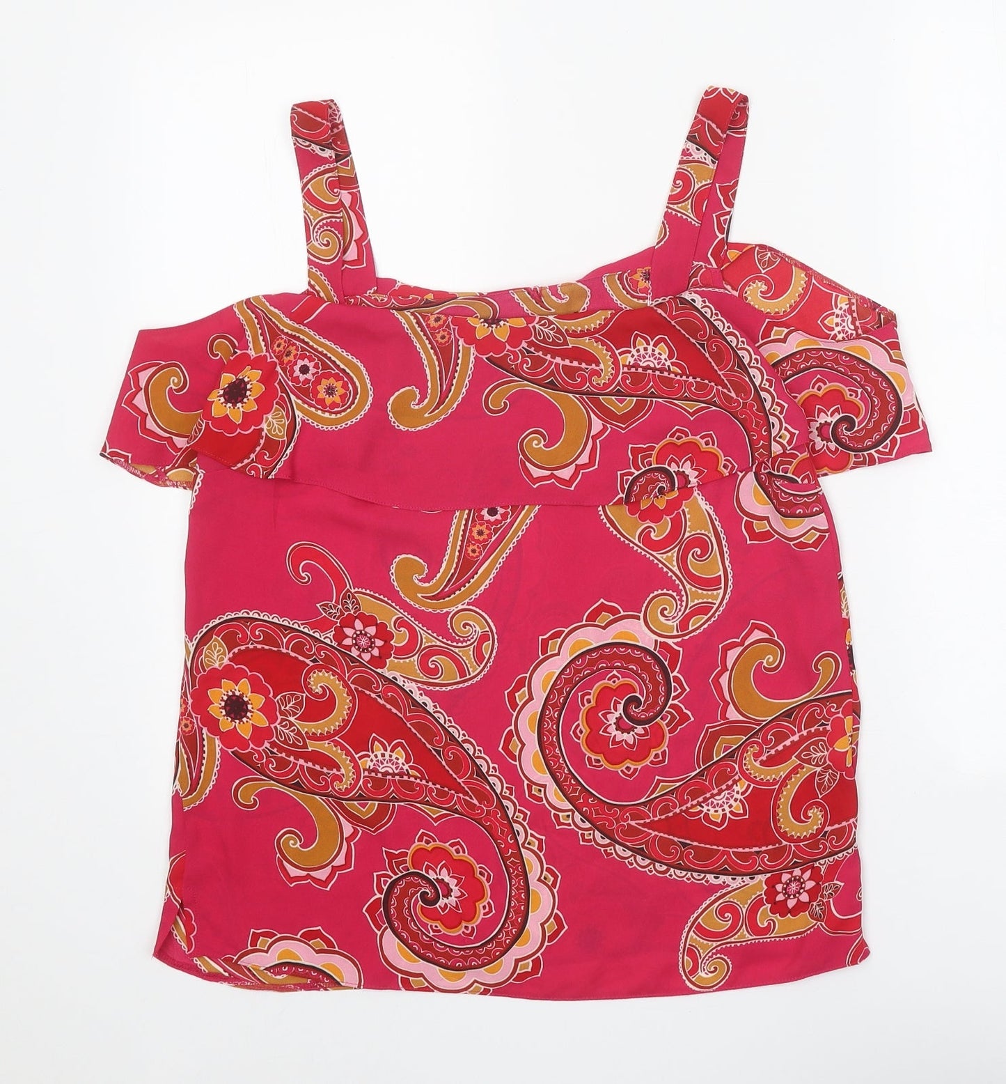Dorothy Perkins Womens Pink Paisley Polyester Basic Blouse Size 12 Square Neck - Cold Shoulder