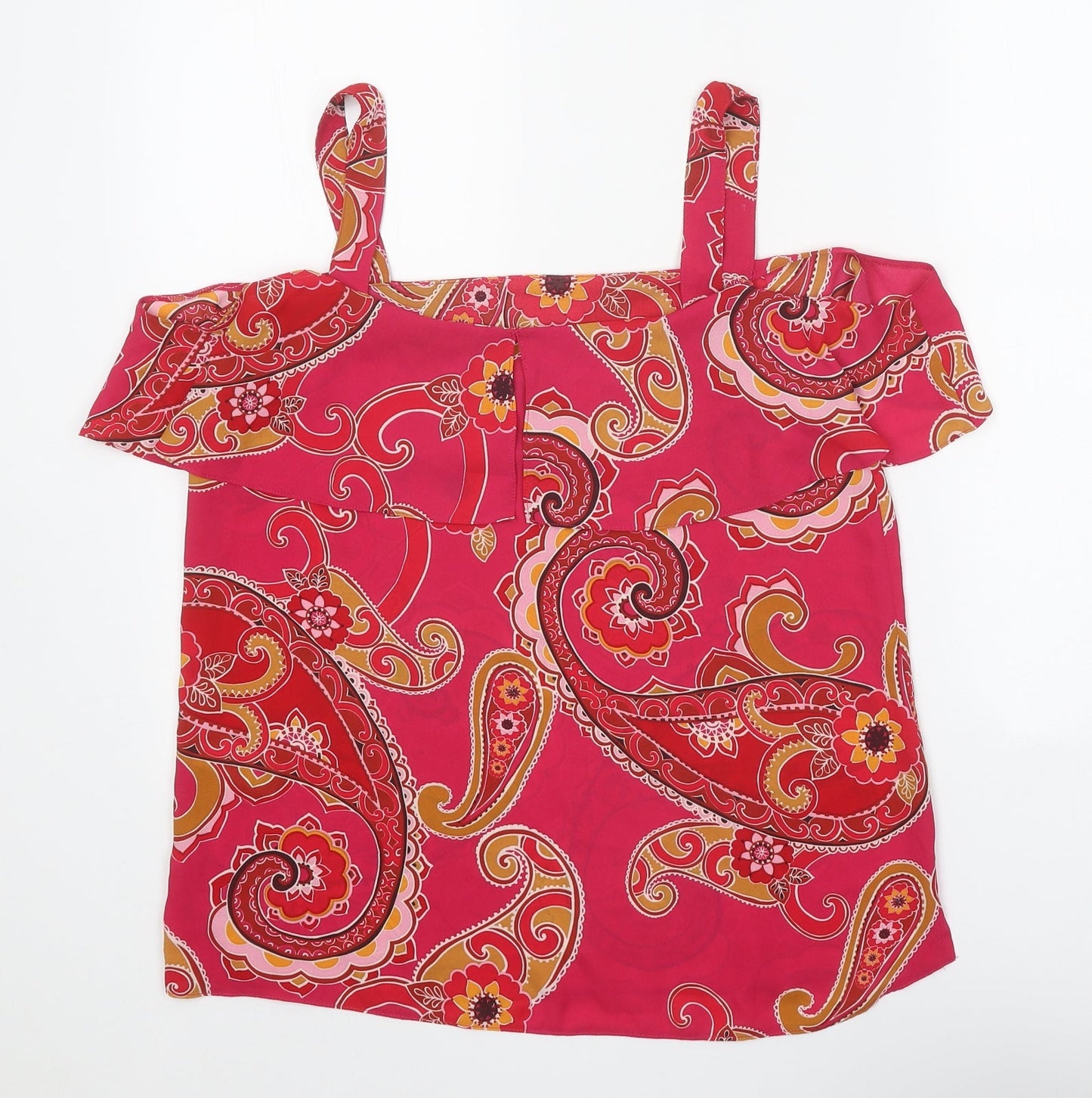 Dorothy Perkins Womens Pink Paisley Polyester Basic Blouse Size 12 Square Neck - Cold Shoulder