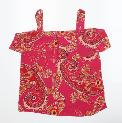 Dorothy Perkins Womens Pink Paisley Polyester Basic Blouse Size 12 Square Neck - Cold Shoulder