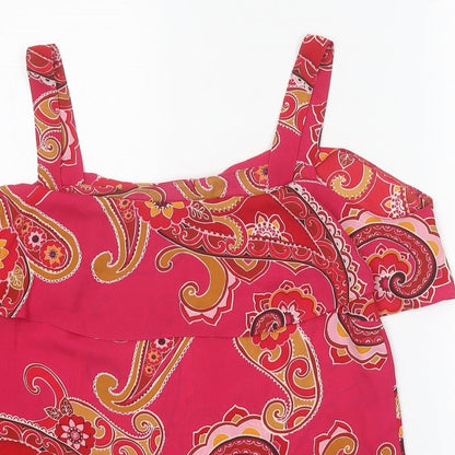 Dorothy Perkins Womens Pink Paisley Polyester Basic Blouse Size 12 Square Neck - Cold Shoulder