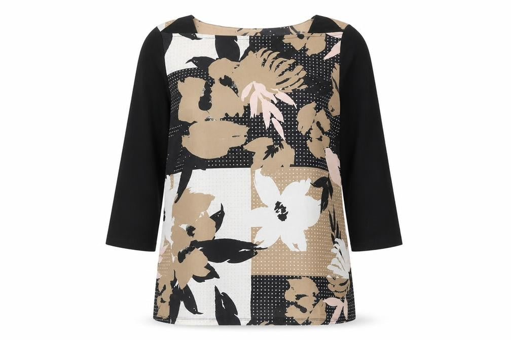 Fransa Womens Black Floral Viscose Basic Blouse Size S Square Neck