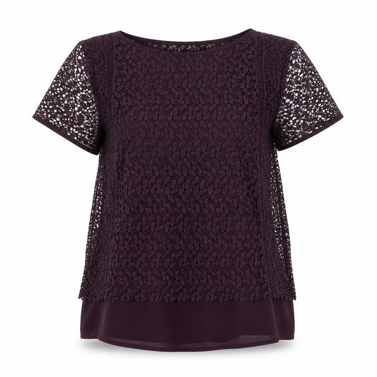 Per Una Womens Purple Geometric Polyester Basic T-Shirt Size 12 Boat Neck