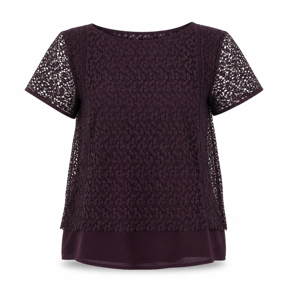 Per Una Womens Purple Geometric Polyester Basic T-Shirt Size 12 Boat Neck