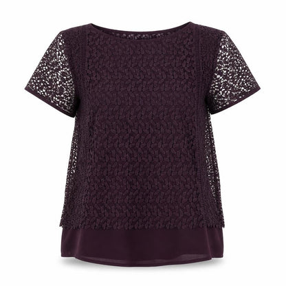 Per Una Womens Purple Geometric Polyester Basic T-Shirt Size 12 Boat Neck