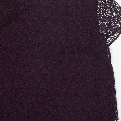 Per Una Womens Purple Geometric Polyester Basic T-Shirt Size 12 Boat Neck