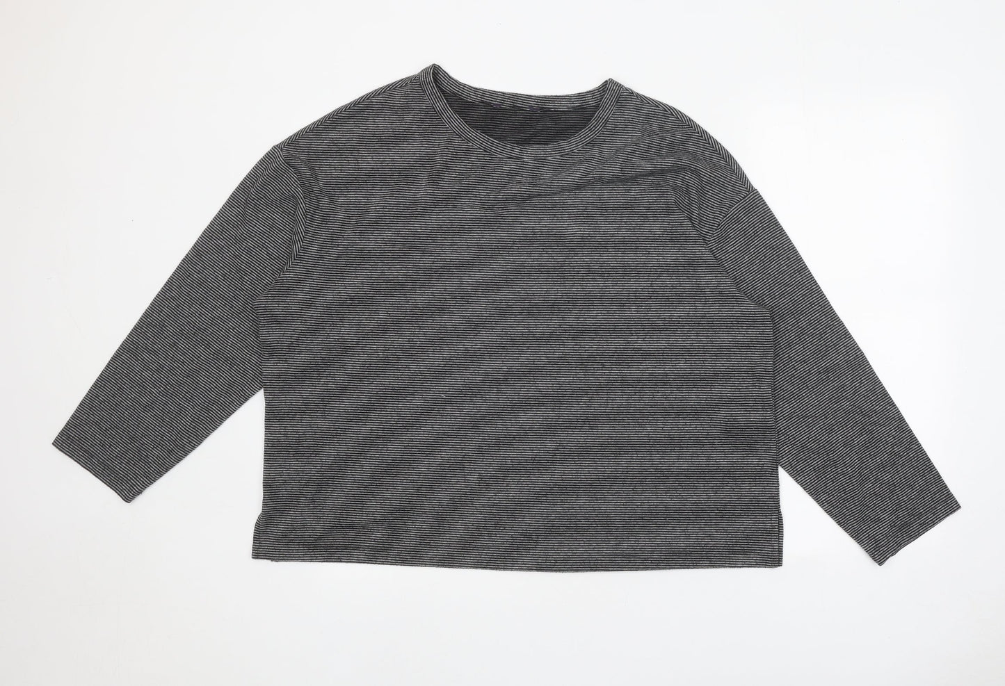Marks and Spencer Womens Grey Round Neck Striped Polyester Pullover Jumper Size 18