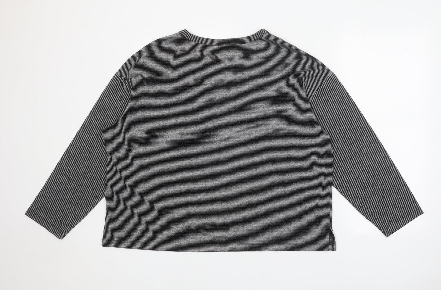 Marks and Spencer Womens Grey Round Neck Striped Polyester Pullover Jumper Size 18