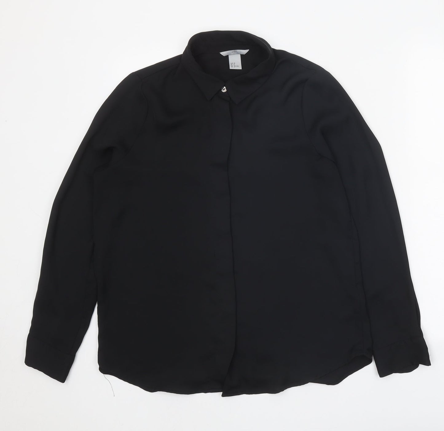 H&M Womens Black Polyester Basic Button-Up Size 10 Collared
