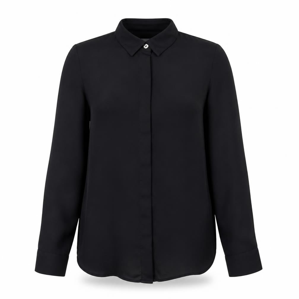 H&M Womens Black Polyester Basic Button-Up Size 10 Collared