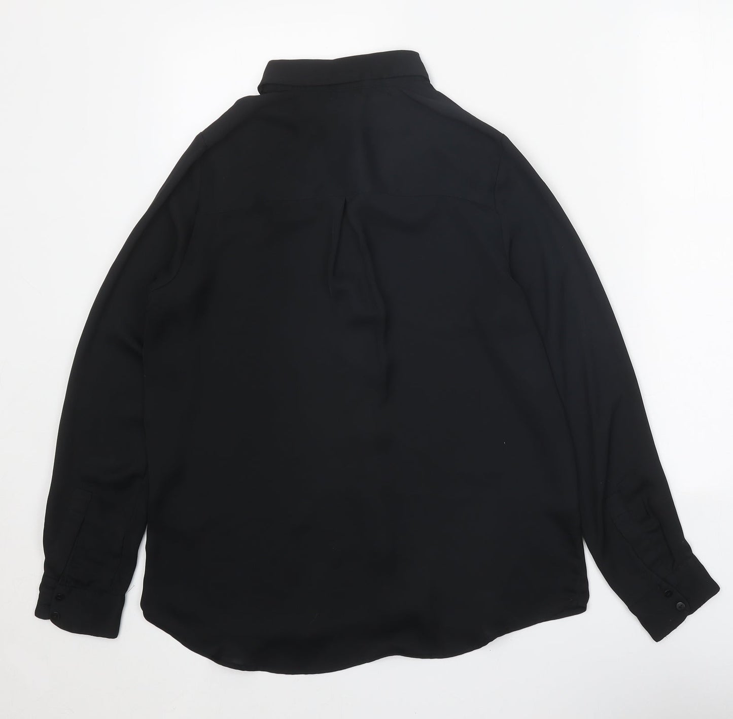 H&M Womens Black Polyester Basic Button-Up Size 10 Collared