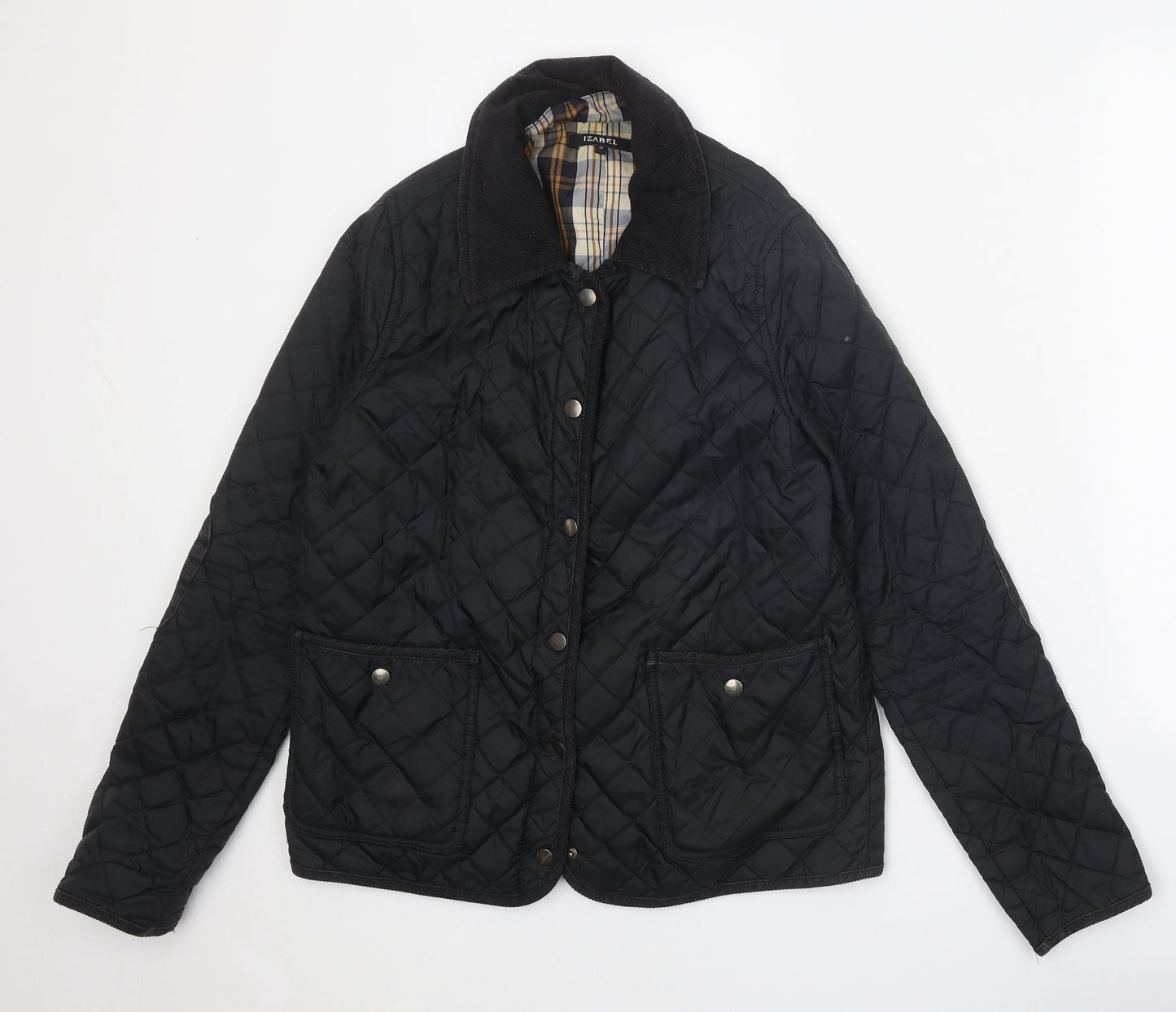 Izabel Womens Black Quilted Jacket Size M Snap