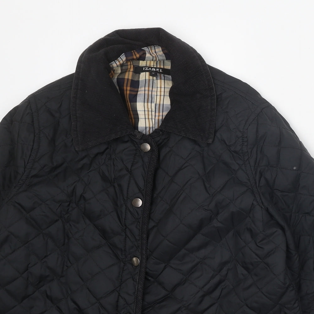 Izabel Womens Black Quilted Jacket Size M Snap