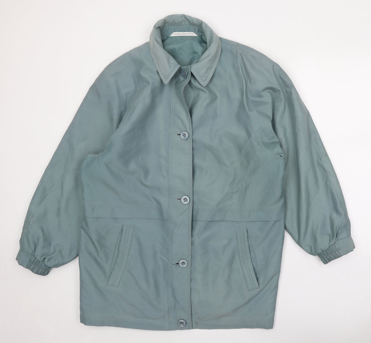 Marks & Spencer Womens Green Rain Coat Coat Size 14 Button