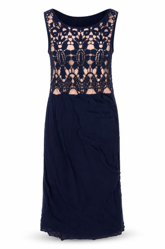 Oasis Womens Blue Viscose Pencil Dress Size 8 Round Neck
