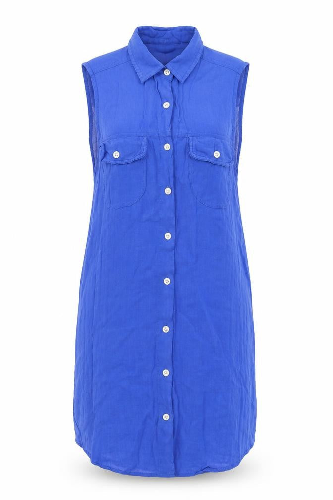 Motel Womens Blue Polyester Shirt Dress Size S Collared Button