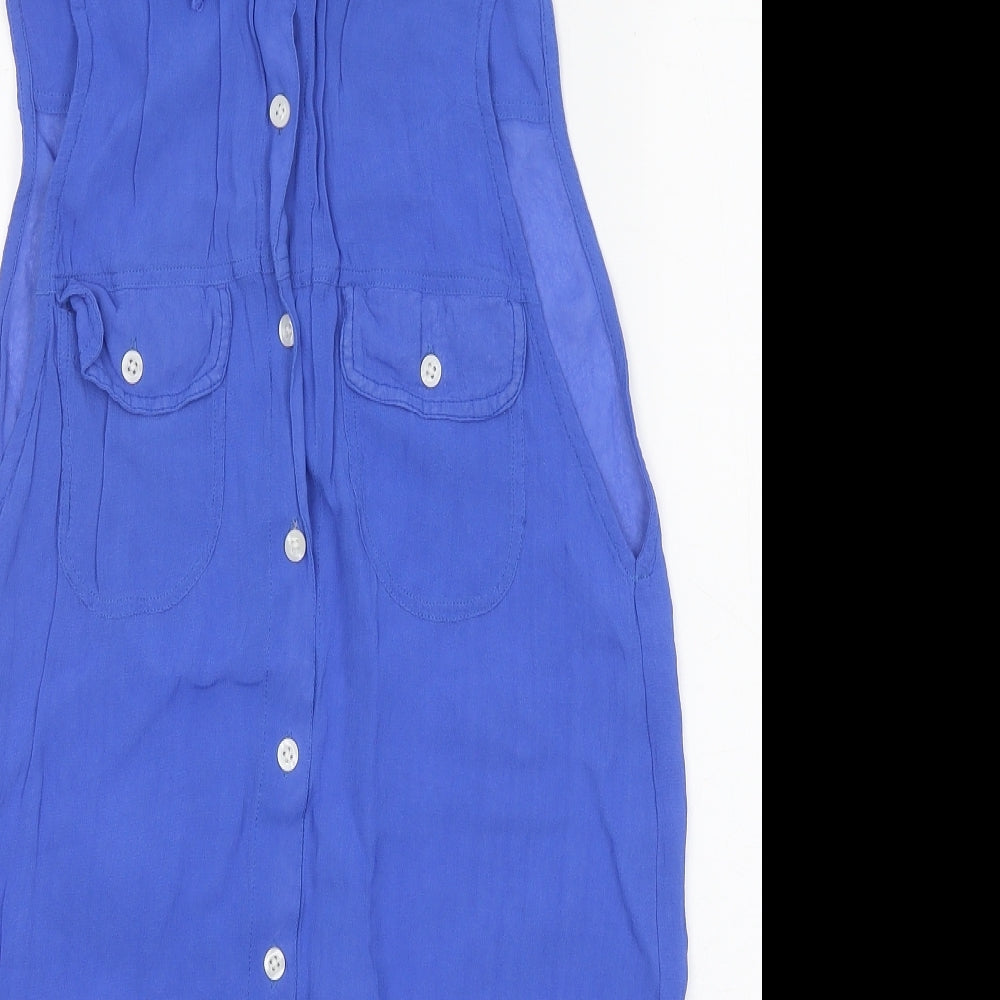 Motel Womens Blue Polyester Shirt Dress Size S Collared Button