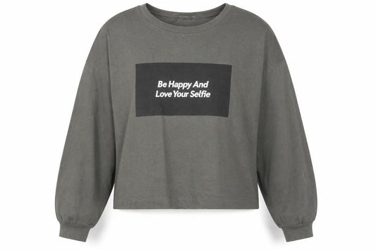 Zara Womens Green Cotton Pullover Sweatshirt Size S Pullover - Cropped, Be Happy & Love Your Selfie