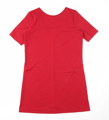 Womens Red Polyester A-Line Size M Round Neck Pullover