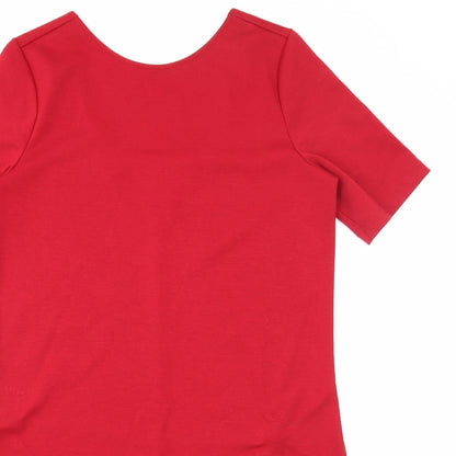 Womens Red Polyester A-Line Size M Round Neck Pullover