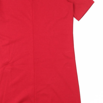 Womens Red Polyester A-Line Size M Round Neck Pullover
