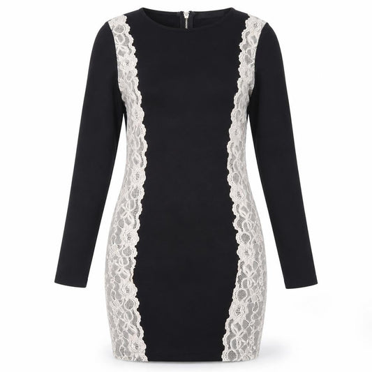 Love Label Womens Black Polyester Pencil Dress Size 12 Round Neck Zip - Lace Overlay