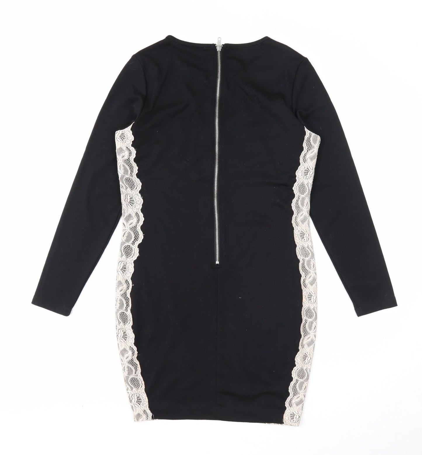 Love Label Womens Black Polyester Pencil Dress Size 12 Round Neck Zip - Lace Overlay