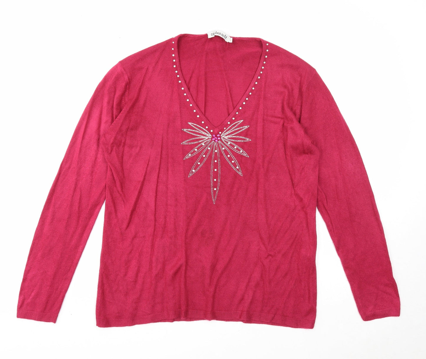 Cashmasoft Womens Pink V-Neck Acrylic Pullover Jumper Size L