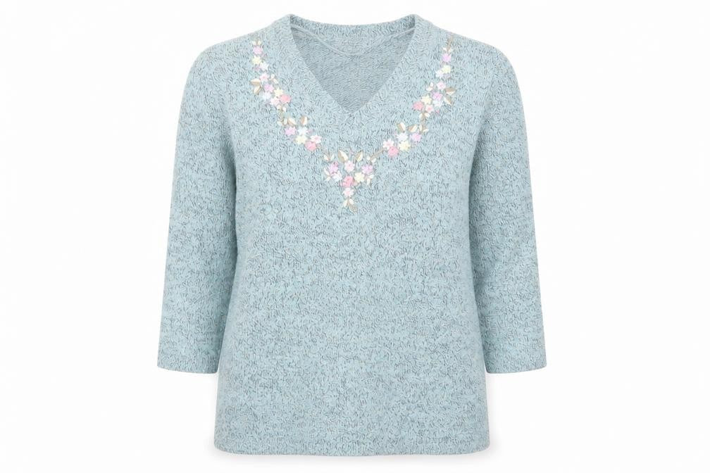 Damart Womens Blue V-Neck Polyamide Pullover Jumper Size 8