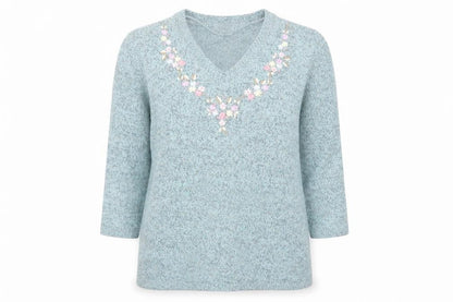 Damart Womens Blue V-Neck Polyamide Pullover Jumper Size 8