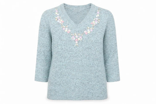 Damart Womens Blue V-Neck Polyamide Pullover Jumper Size 8