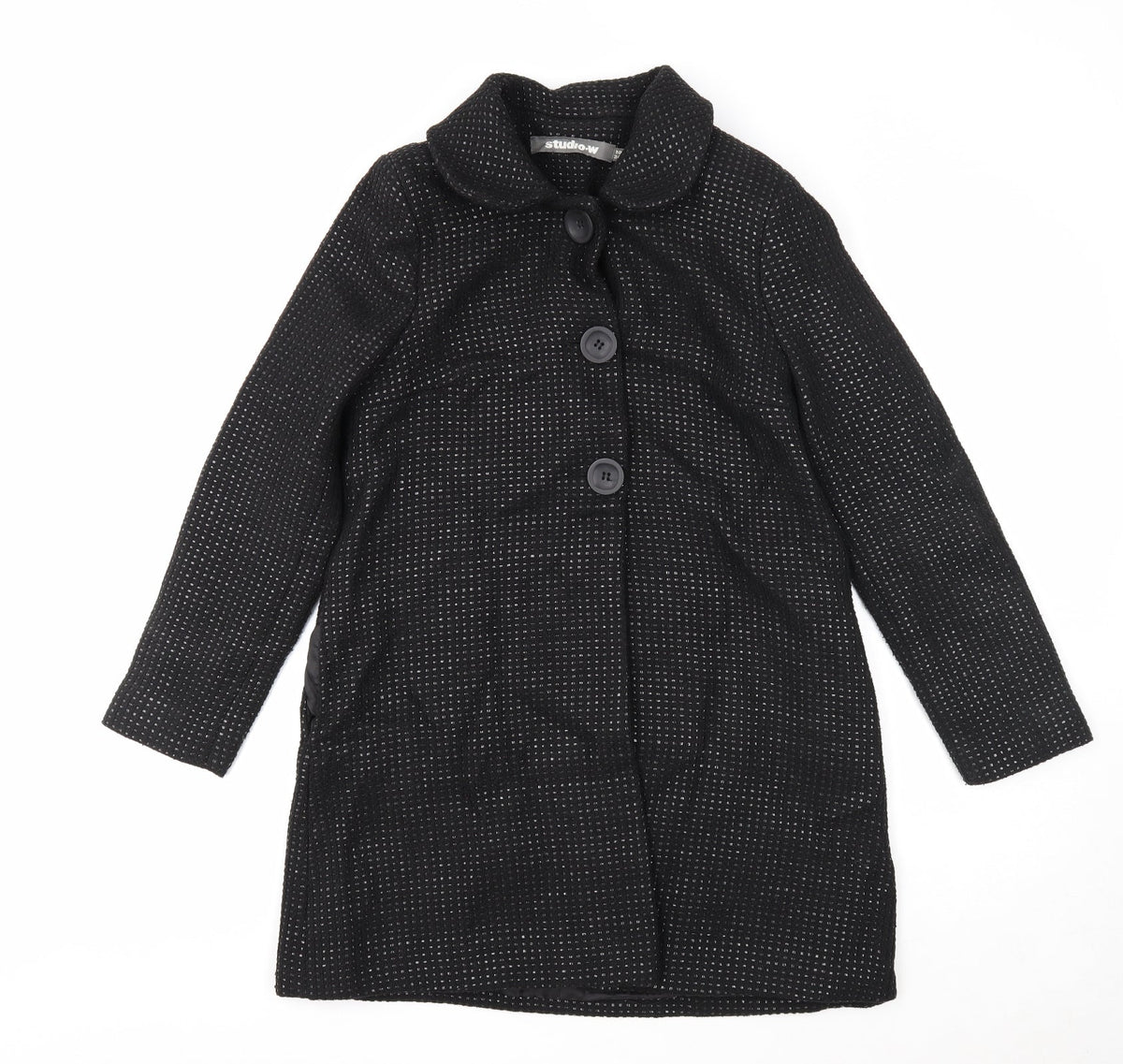 Woolworths Womens Black Geometric Overcoat Coat Size 10 Button