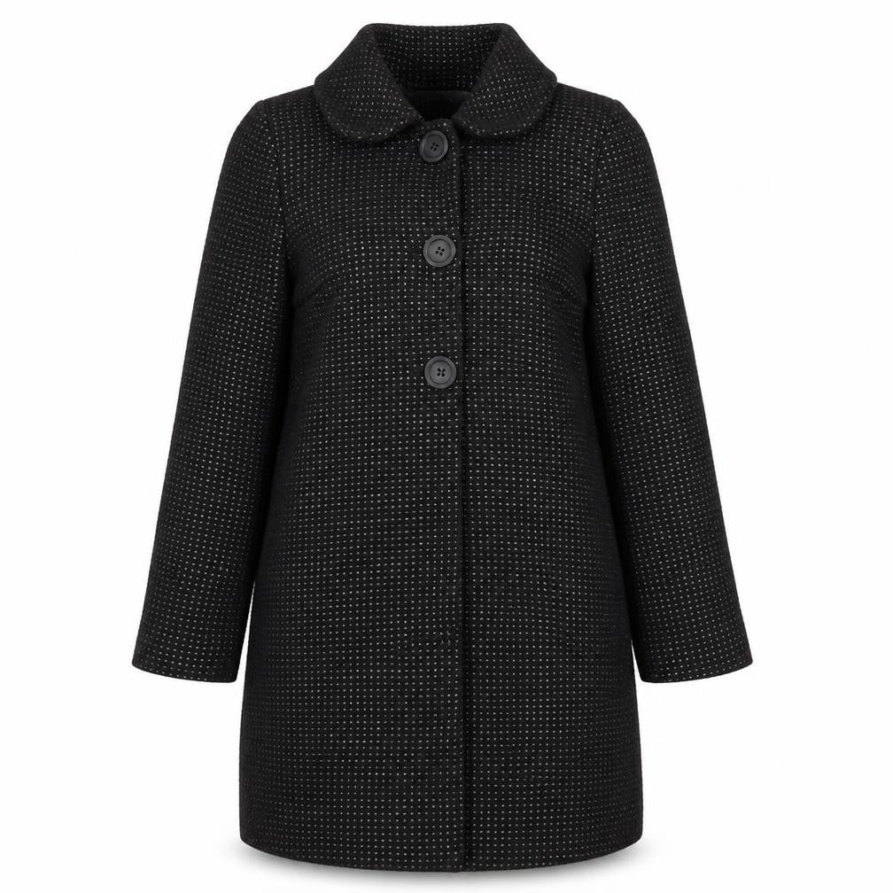 Woolworths Womens Black Geometric Overcoat Coat Size 10 Button