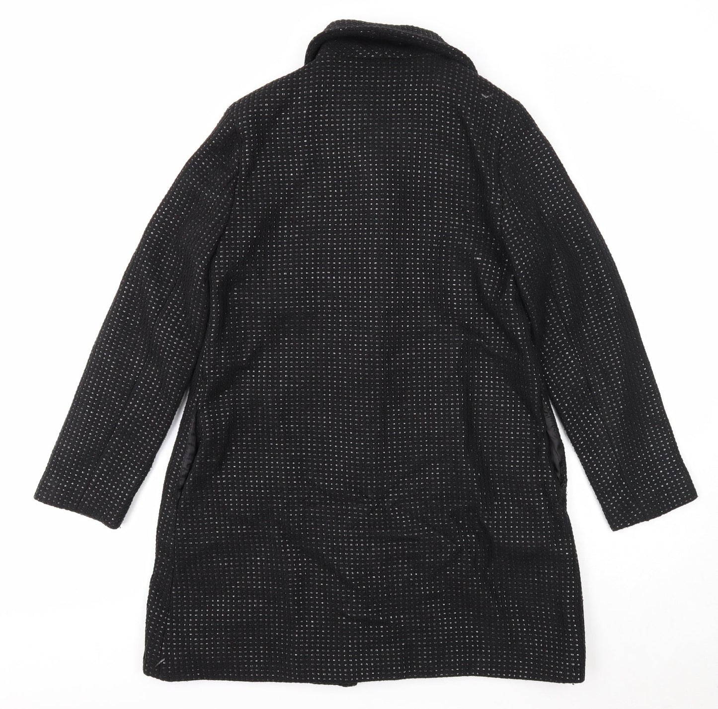 Woolworths Womens Black Geometric Overcoat Coat Size 10 Button