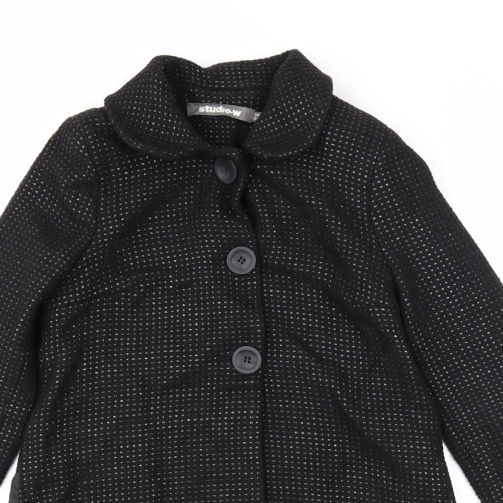 Woolworths Womens Black Geometric Overcoat Coat Size 10 Button