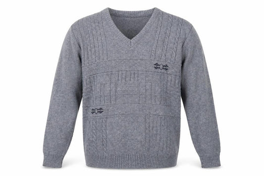 BHS Mens Grey V-Neck Cotton Pullover Jumper Size S Long Sleeve