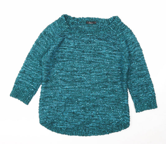 Bonmarché Womens Blue Boat Neck Polyester Pullover Jumper Size S