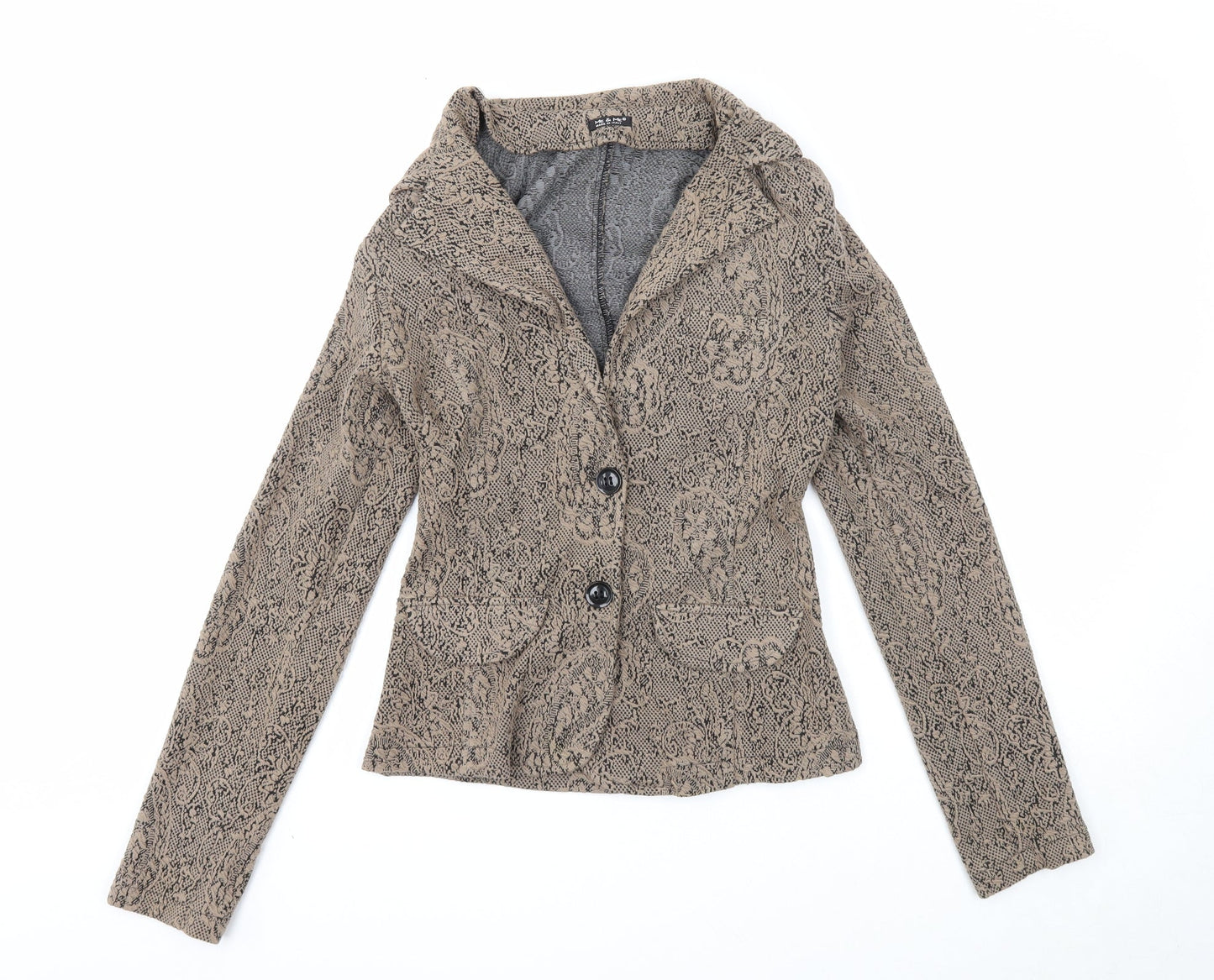 Me & Me Womens Brown Geometric Jacket Blazer Size L Button