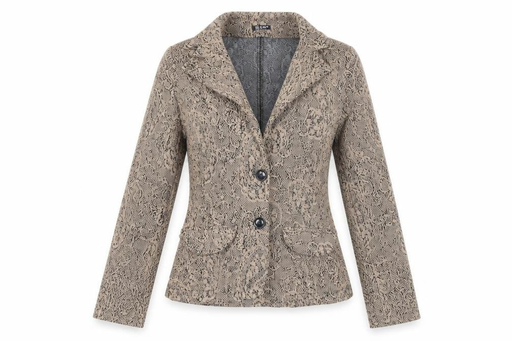 Me & Me Womens Brown Geometric Jacket Blazer Size L Button