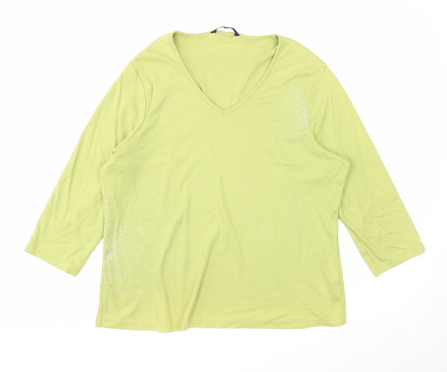 Casual Club Womens Green Cotton Basic Blouse Size 20 V-Neck