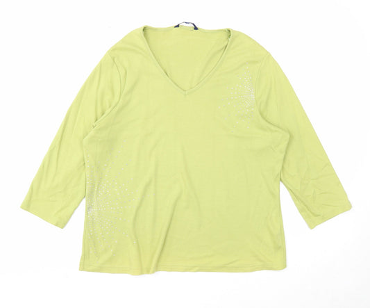 Casual Club Womens Green Cotton Basic Blouse Size 20 V-Neck