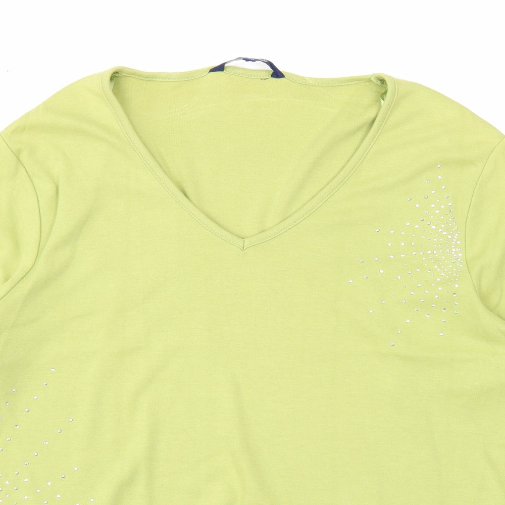 Casual Club Womens Green Cotton Basic Blouse Size 20 V-Neck